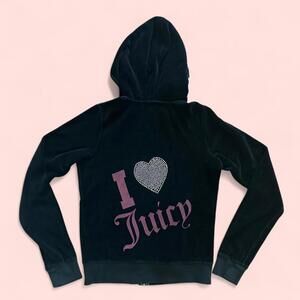 Y2K Juicy Couture Velvet Black Hoody Zip-p